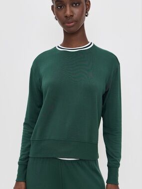 Splits59 Forest Green Crewneck Sweatshirt with White-Trim Collar